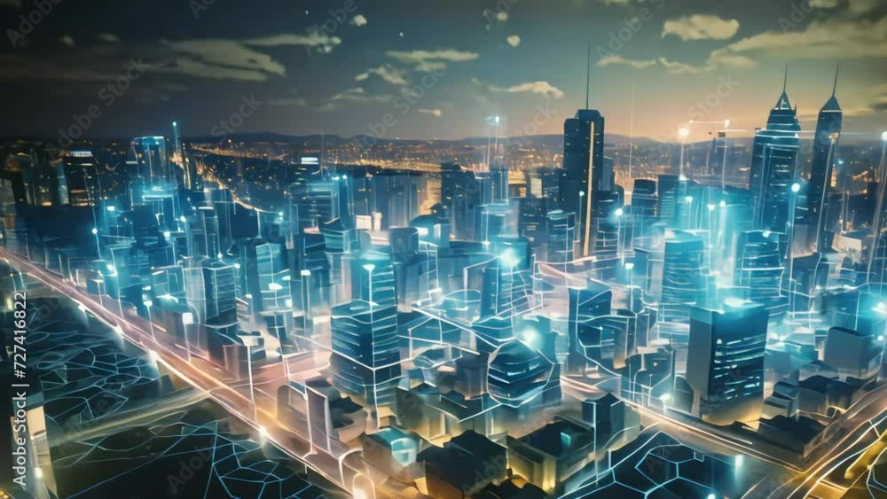 A depiction of smart city technology represented by interconnected ...