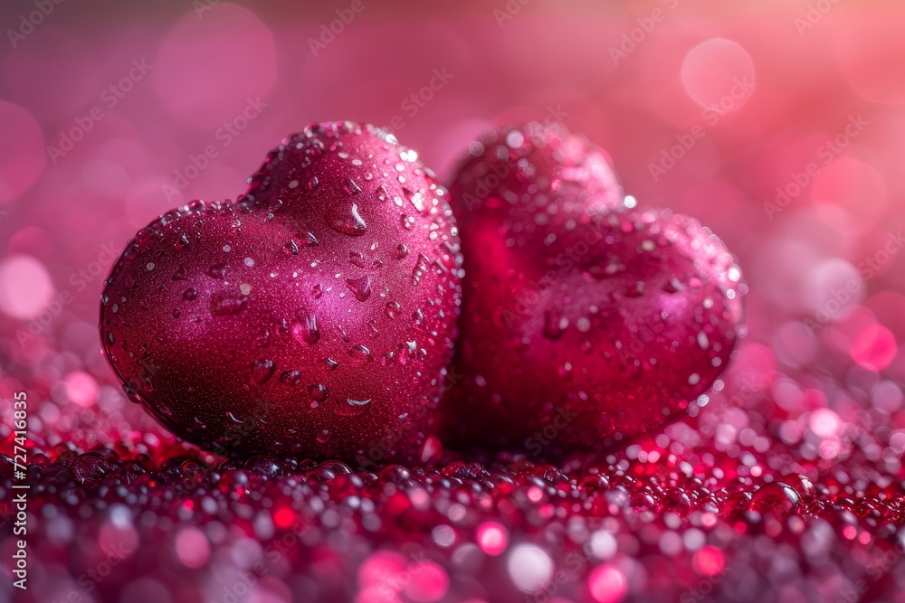 A vibrant love story blossoms between two hearts, dripping with the sweet essence of magenta fruits and juicy pink berries A vibrant love story blossoms between two hearts, dripping with the sweet essence of magenta fruits and juicy pink berries