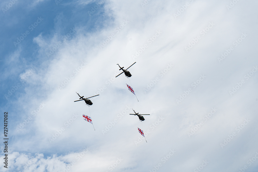 Helicopters fly in the sky of Tbilisi city Helicopters fly in the sky of Tbilisi city