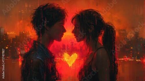 Mężczyzna i kobieta stojący obok siebie w deszczu, wyrażając uczucie miłości i romantyzmu w czasie walentynek.