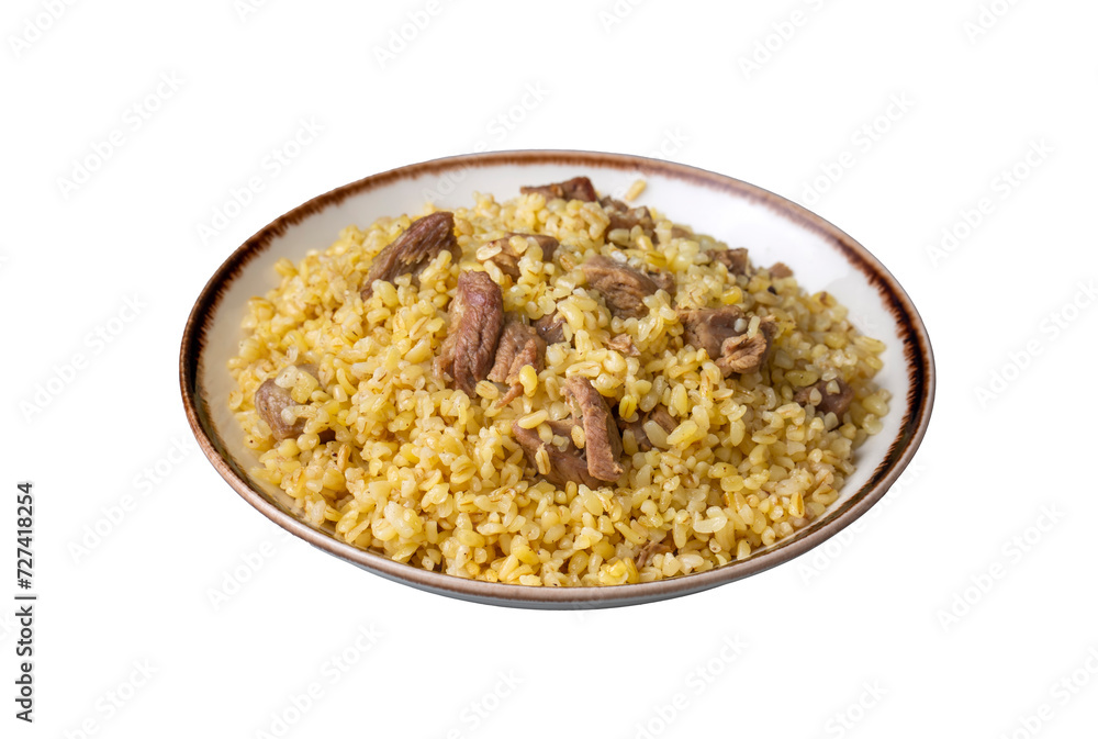 From traditional delicious Turkish cuisine; Bulgur pilaf with meat (Turkish name; etli bulgur pilavi) From traditional delicious Turkish cuisine; Bulgur pilaf with meat (Turkish name; etli bulgur pilavi)