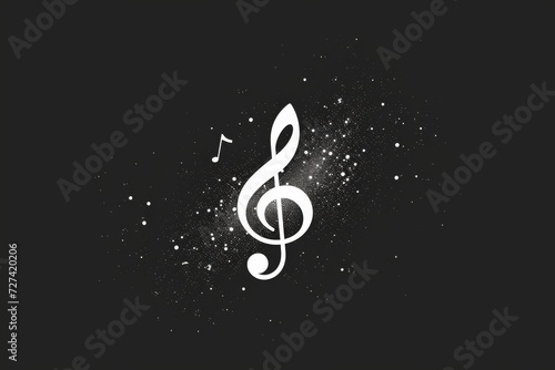 An ethereal design of a glowing white treble clef and music note  surrounded by a mysterious darkness and intricate typography  evoking a sense of intrigue and passion for the night