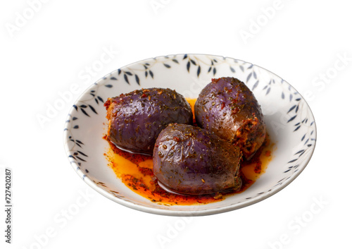 Traditional delicious Turkish foods; eggplant stuffed (Turkish name; patlican dolmasi) photo