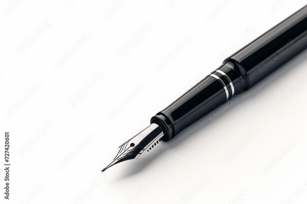 Capturing the elegance and precision of written words, a gleaming fountain pen rests upon a blank page, ready to bring thoughts to life with its flowing ink Capturing the elegance and precision of written words, a gleaming fountain pen rests upon a blank page, ready to bring thoughts to life with its flowing ink