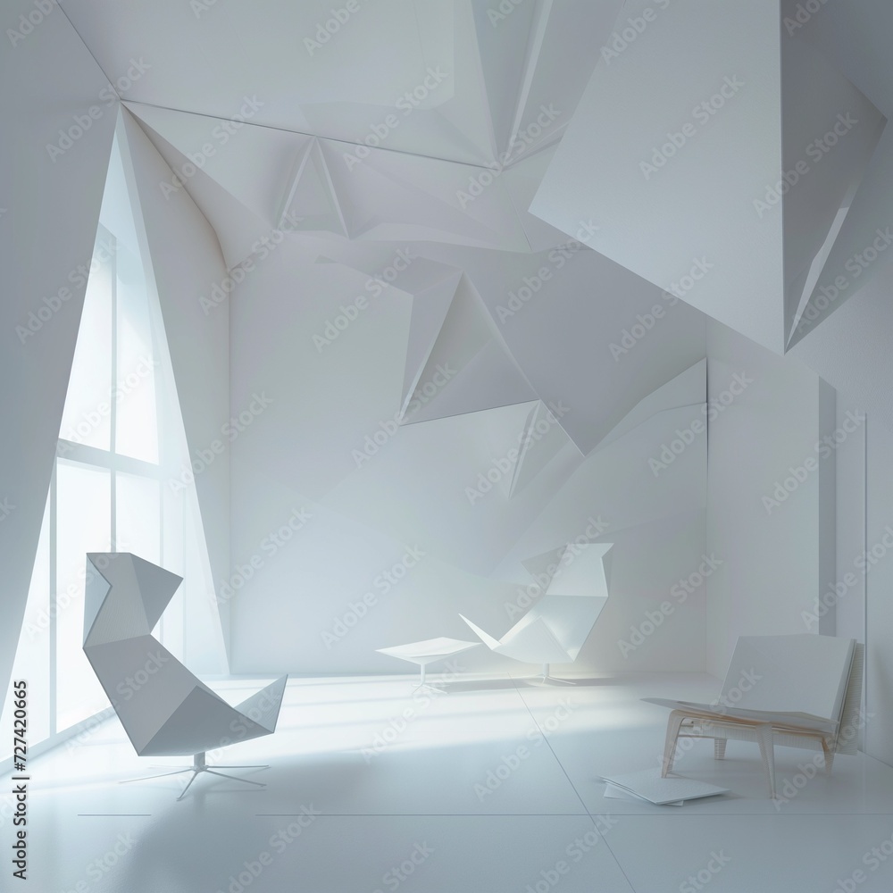 imaginary origami interior with a window all in white imaginary origami interior with a window all in white