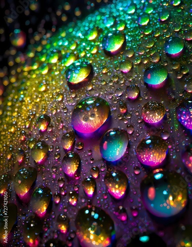 Rainbow Glitter: Water Drops on Vibrant Surface