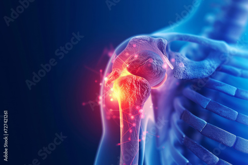 man with pain in their shoulder joint. Side view of muscular man standing and suffering from shoulder pain. having pain in shoulder , health care concept. Shoulder pain photo