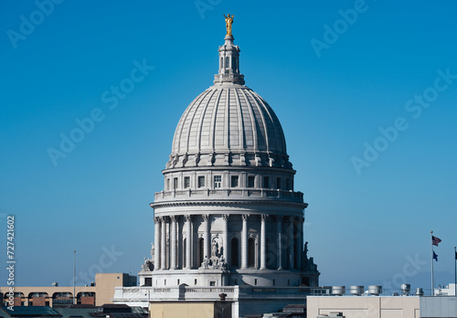 Wisconson State Capitol building concerning politics, law, and justice. 