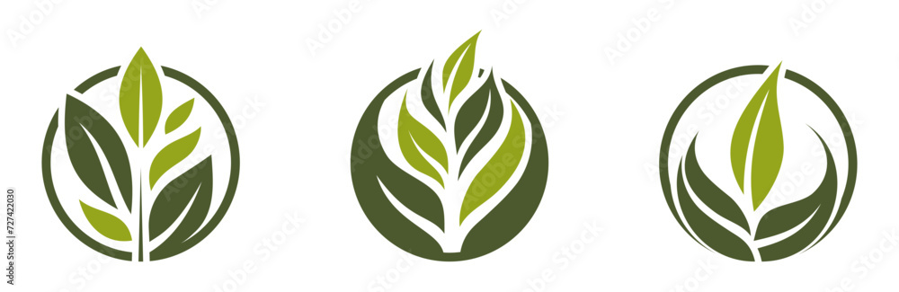 organic symbols. eco and green leaf icons. vector images in flat design organic symbols. eco and green leaf icons. vector images in flat design