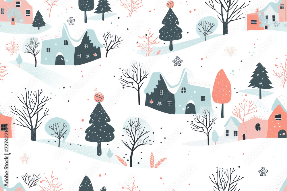 Pastel Winter Scene for Seamless Design Pastel Winter Scene for Seamless Design