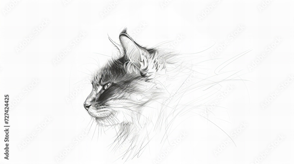 black and white cat portrait, side view pencil sketch wall art home decor print black and white cat portrait, side view pencil sketch wall art home decor print