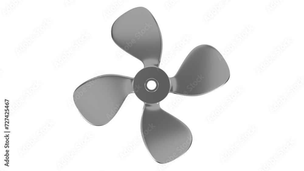 Silver four-bladed propeller isolated on transparent and white background. Propeller concept. 3D render Silver four-bladed propeller isolated on transparent and white background. Propeller concept. 3D render