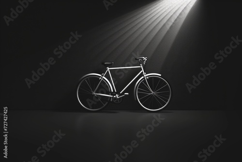 A sleek road bicycle with a shining light casting a shadow on the wall, symbolizing the thrill and freedom of cycling at night
