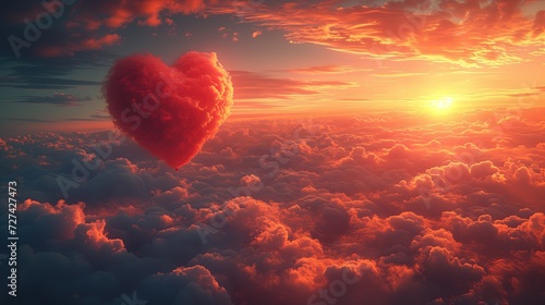 Chmura serca utworzona z chmur na tle słońca. 