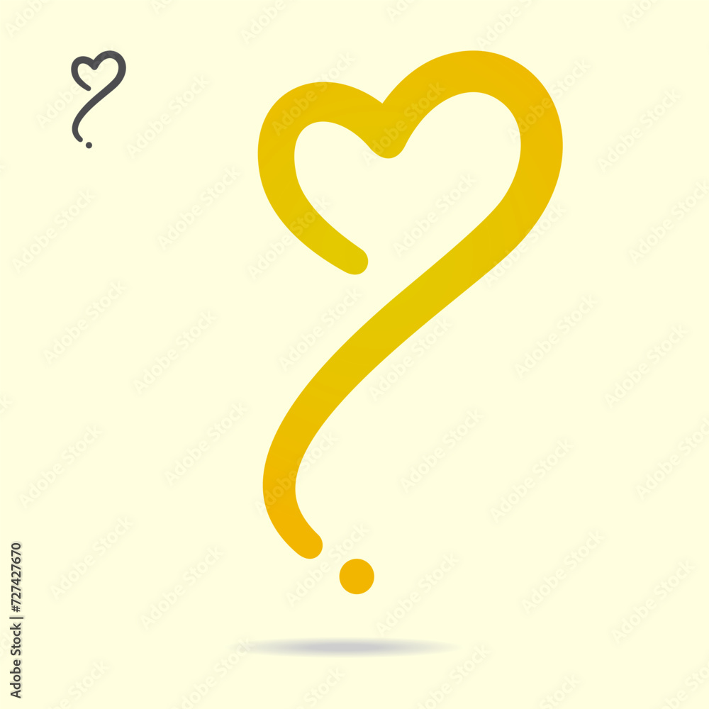 Yellow question love, a hand drawn symbol of heart, expressing love Yellow question love, a hand drawn symbol of heart, expressing love