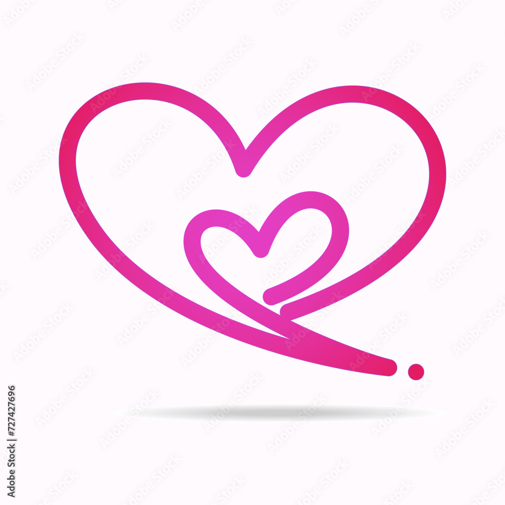 Double couple pink love, a hand drawn symbol of heart, expressing love