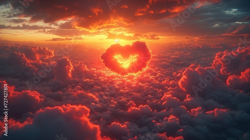 Na tym zdjęciu widać chmurę w kształcie serca znajdującą się na środku malowniczego zachodu słońca.