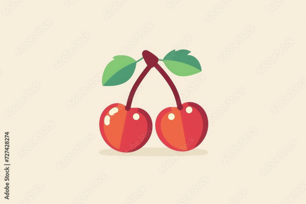 Obraz premium A ripe cherry with vibrant leaves delicately attached to its stem, evoking a sense of freshness and the bountiful beauty of nature's bounty