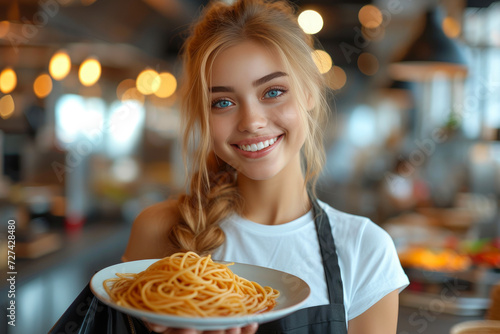 Pure Happiness  Smiling Woman  Plate of Pasta