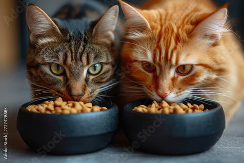 Feline Foodie Friends  Side-by-Side Eaters