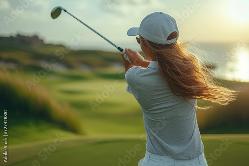 Golfing Elegance: Lady Golfer in Full Swing Motion