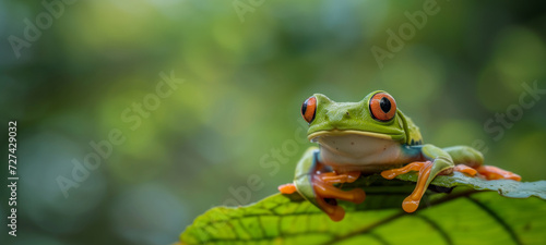 red eyed frog on leaf, with copy space photo