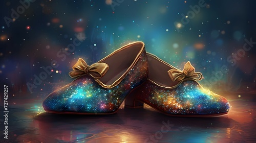 another, I need another pair of shoes, fantasy with, illustration design, glitter, twinkle, fantasy background, bright atmosphere, bright mood, photo