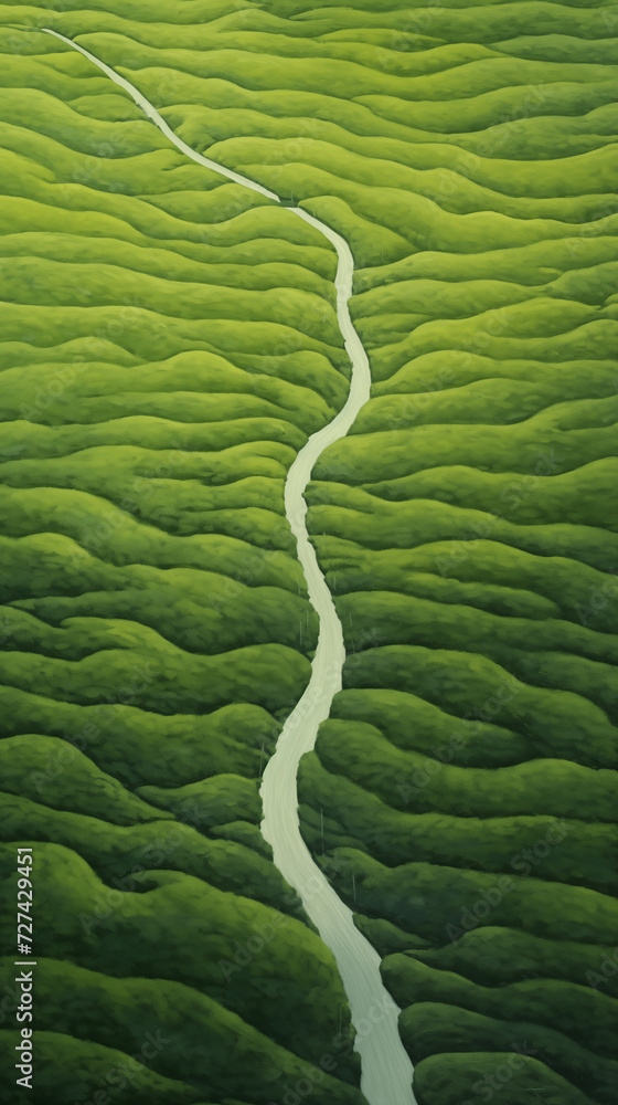 Fototapeta premium A Serene Path: Winding River Amidst Lush Green Hills