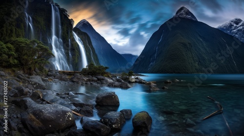 Majestic Waterfall Surrounded by Body of Water