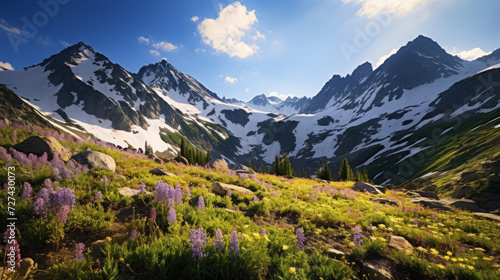 Majestic Mountain Scene With Wildflowers in the Foreground