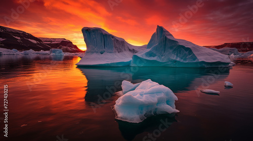 An Iceberg Floating in the Water at Sunset
