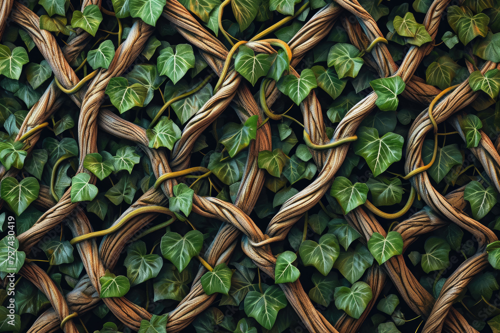 Generate a pattern of intertwining vines, capturing the sense of growth and vitality - obrazy, fototapety, plakaty 