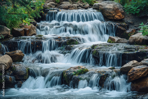 Generate a pattern of cascading waterfalls, capturing the movement and serenity.