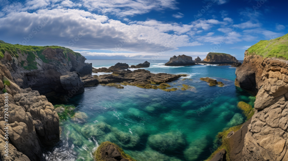 A Body of Water Surrounded by Rocks and Grass