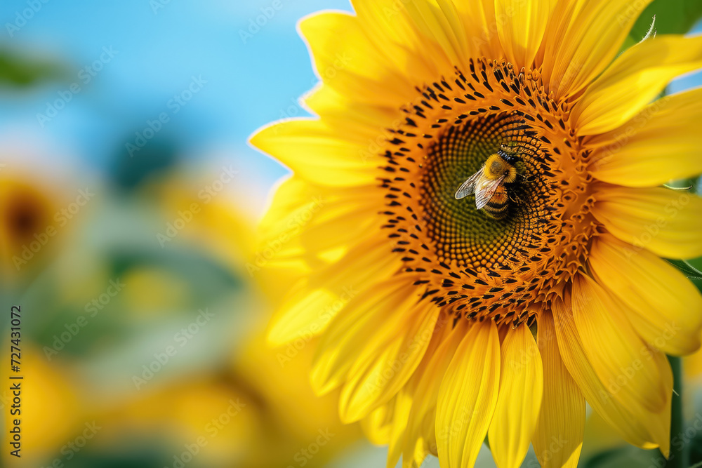 Fototapeta premium sunflower with a bee and a honey