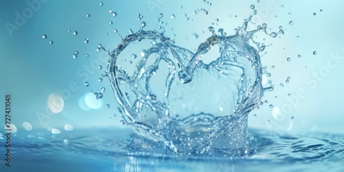 A symbol of love and purity, a heart formed from water splashes against a light blue backdrop