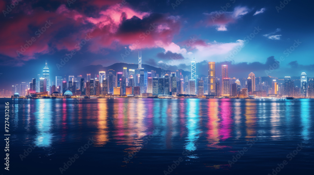 Fototapeta premium City Skyline Illuminated at Night
