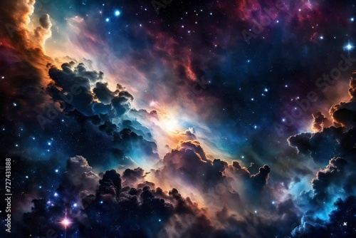 Fényképezés Beautiful colorful galaxy clouds nebula background wallpaper, space and cosmos o