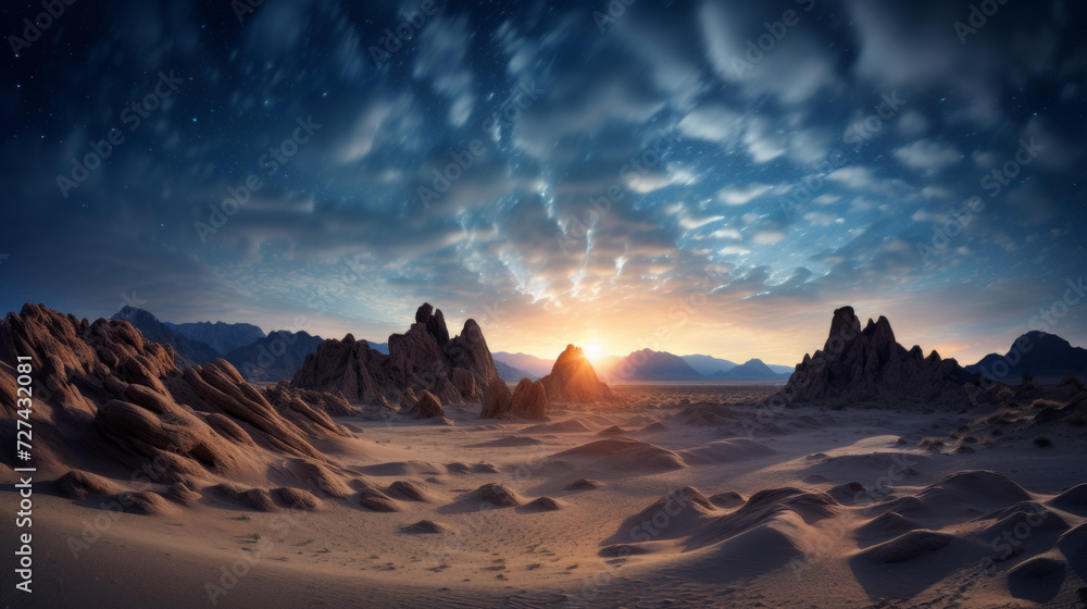 Naklejka premium The Sun Setting Over a Desert Landscape