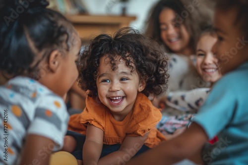 Afro girl plays fun at home with her brothers