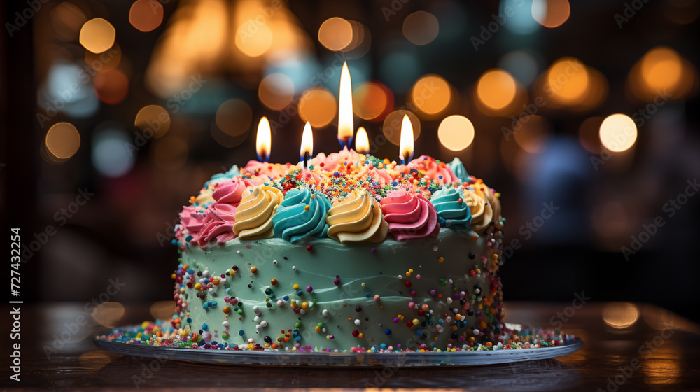 Birthday cake with different decorations from fresh flowers and candles Birthday cake with different decorations from fresh flowers and candles
