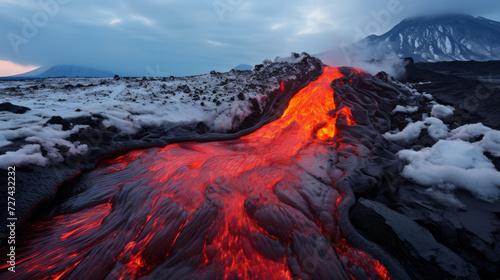 Lava Flow Cutting Through Mountain