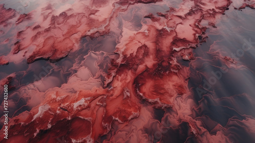 A Large Body of Water Covered in Red and Pink Paint
