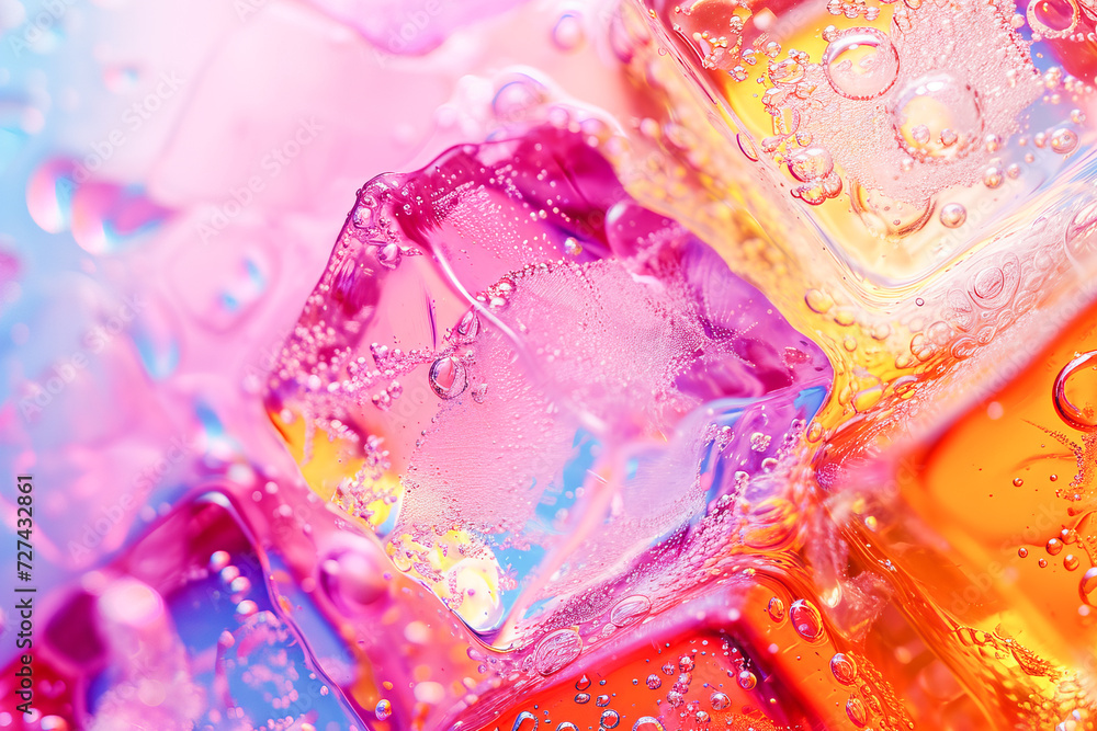 artistic patterns on iced tea using colorful ice cubes, June artistic patterns on iced tea using colorful ice cubes, June