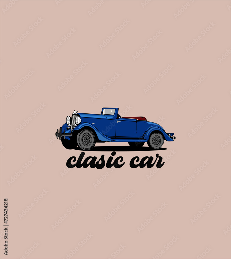 illustration car clasic vector design logo