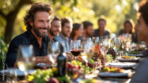 Friends drink wine and enjoy each other's company