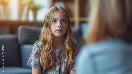 Child psychologist performs therapy session with girl