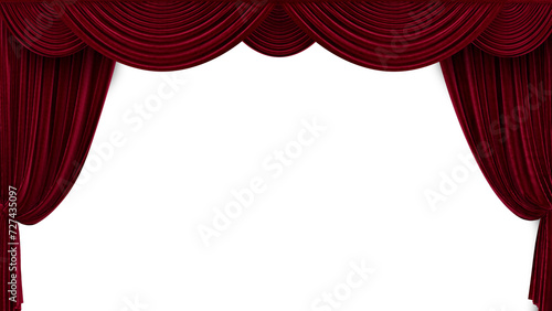 3d render Velvet red theater curtains with alpha channel