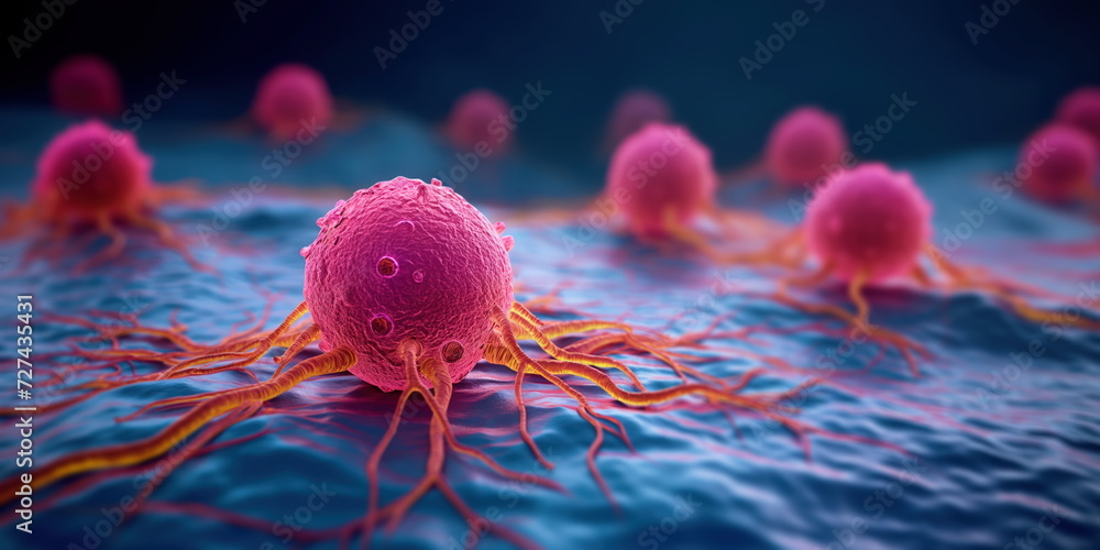 Cancer cells. Microscopic view of cancer cells multiplying and ...