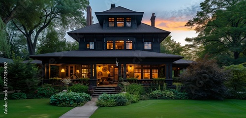 Stately midnight black craftsman house, advanced home automation, yard with rare exotic plants.